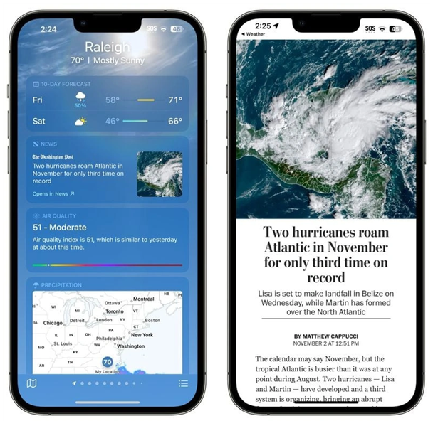 泽库苹果14维修分享iPhone 14手机如何看天气时顺带看新闻 