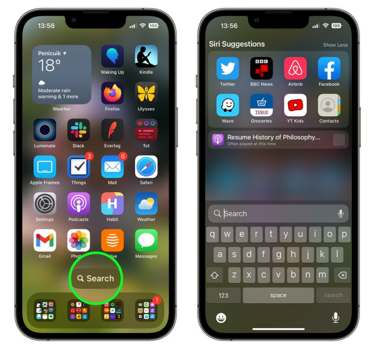 泽库苹果手机维修分享升级到 iOS 16 后，如何删除主屏幕上的搜索按钮 